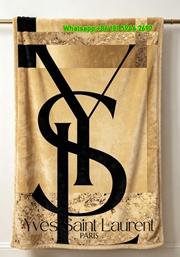 Yves Saint Laurent YSL Black Logo on Gold Marble Background Printed Fleece Throw Blanket IMG_3195